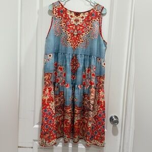 Bohemian Floral Sleeveless Dress - Red and Blue